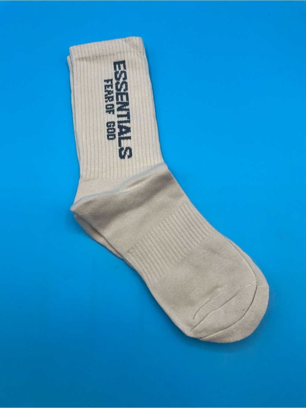 Essentials Cream Crew Socks with Black Logo
